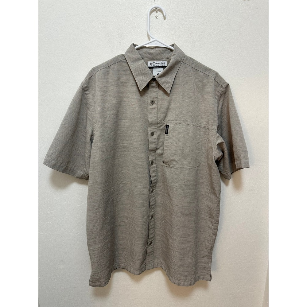 Columbia Men's Shirt Short Sleeve Button Up Casual Plaid Lightweight Beige Large - Picture 3 of 12
